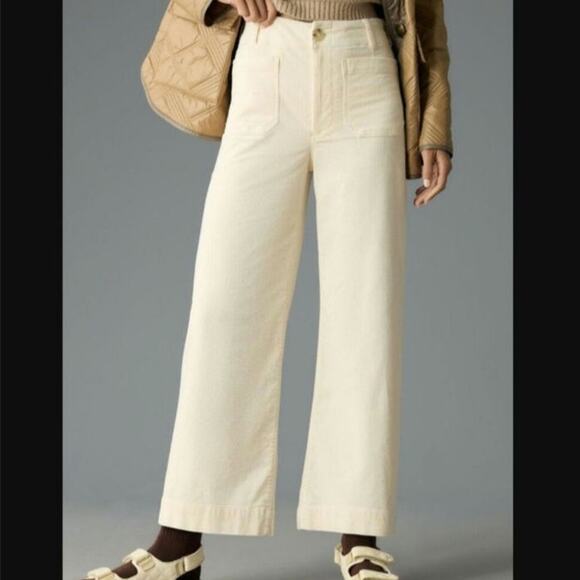 Avec Les Filles Wide Leg Cropped Corduroy Fisherman Pants 10 Preppy Academia - Picture 1 of 14